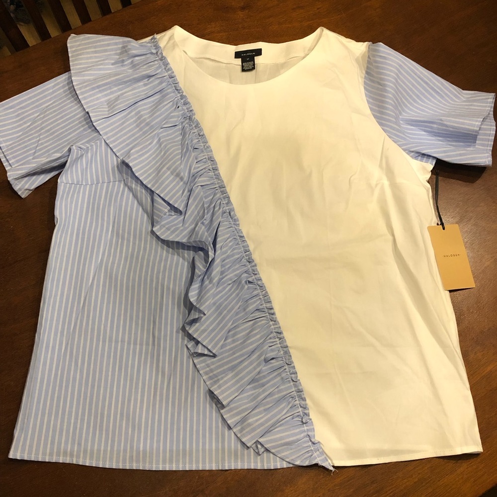 Blue Stripe / White Blouse